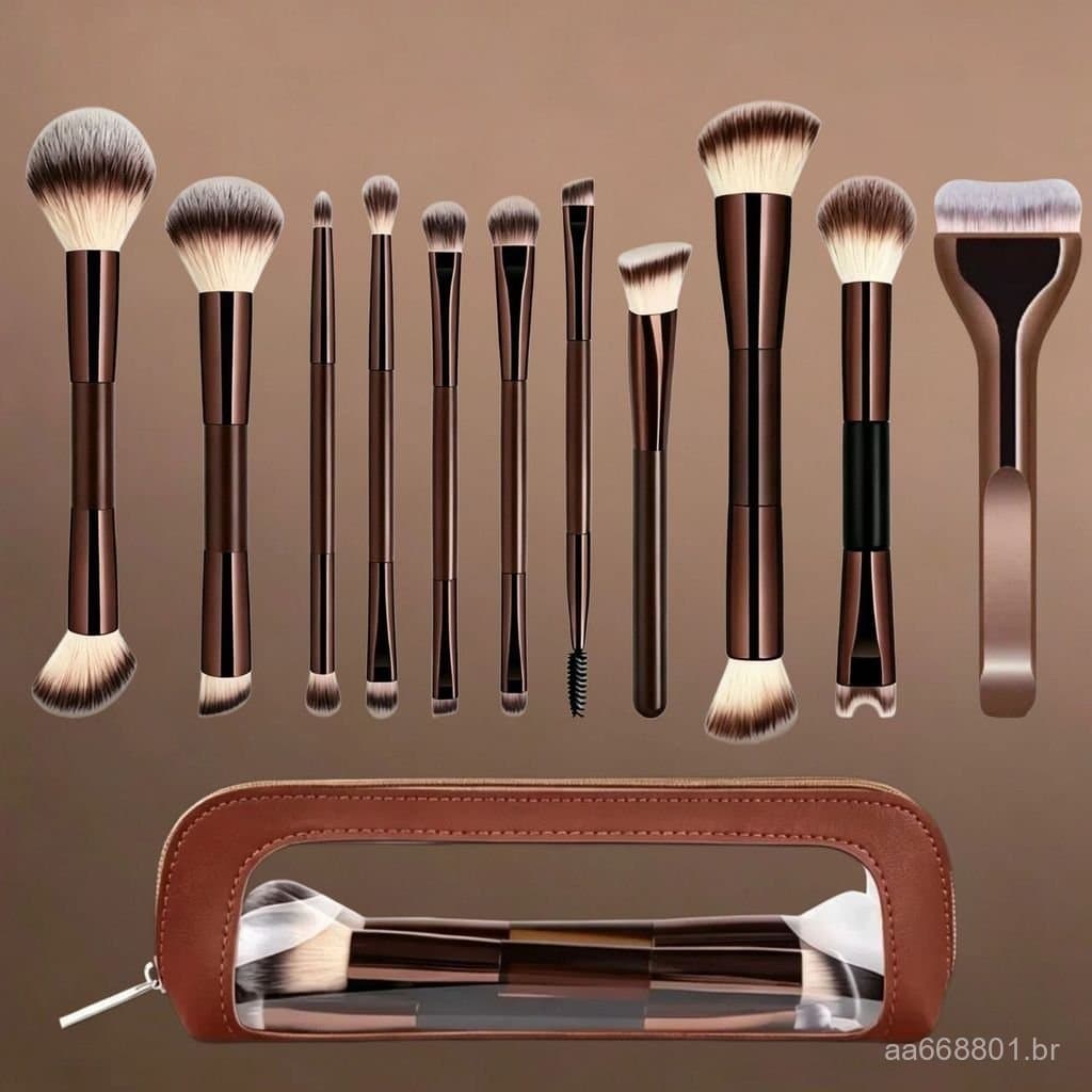 Conjunto de pincéis de maquiagem de duas pontas, pincel para contorno e blush, pincel para base, pincel de maquiagem mar