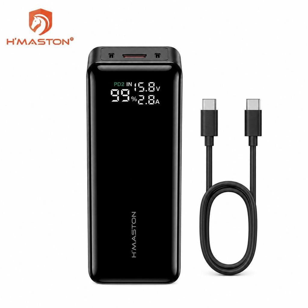 H'MASTON BJB02 Power Bank 30000mAh para Notebook 160W Carregamento Rápido 2 Portas USB-C 100W PD USB-A 22.5W Display