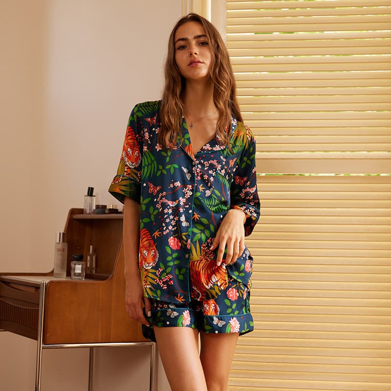 Design de nicho de arte pode usar fora da rua, pijama, design Sense, conjunto de Shorts de manga curta de verão estampad