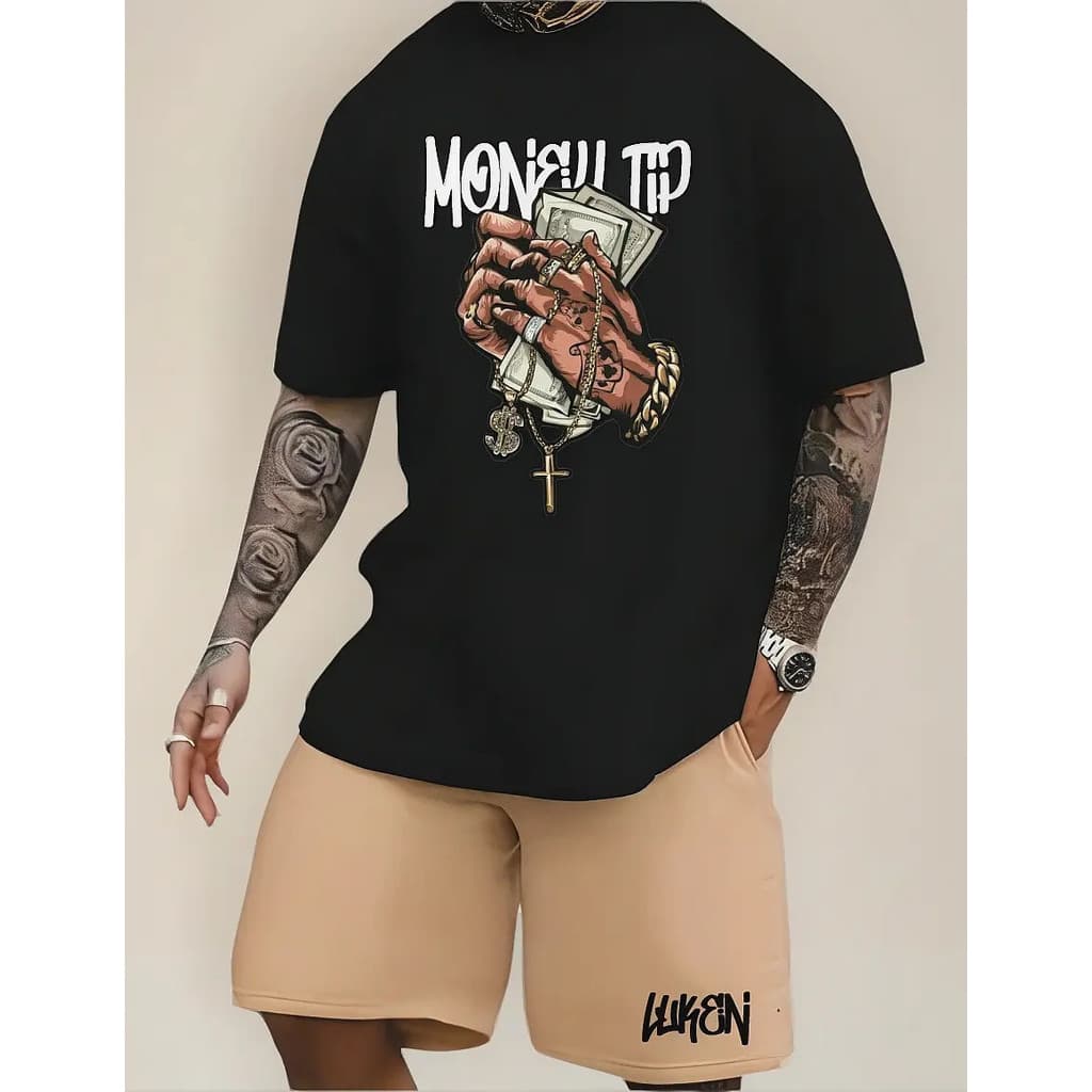 Conjunto Masculino Money Tip Luken Bermuda Masculina Moletom