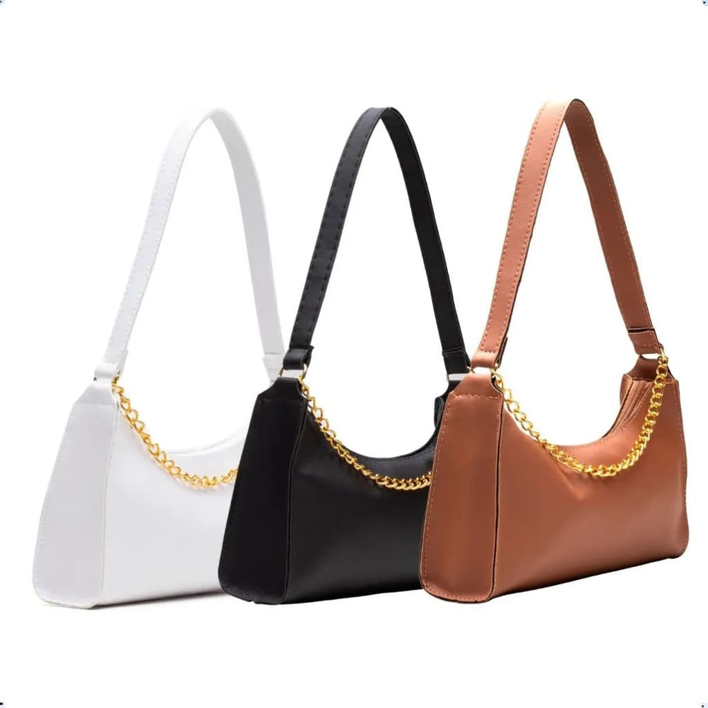 Kit Bolsas Femininas 3 Baguetes Lisas Pequenas De Ombro