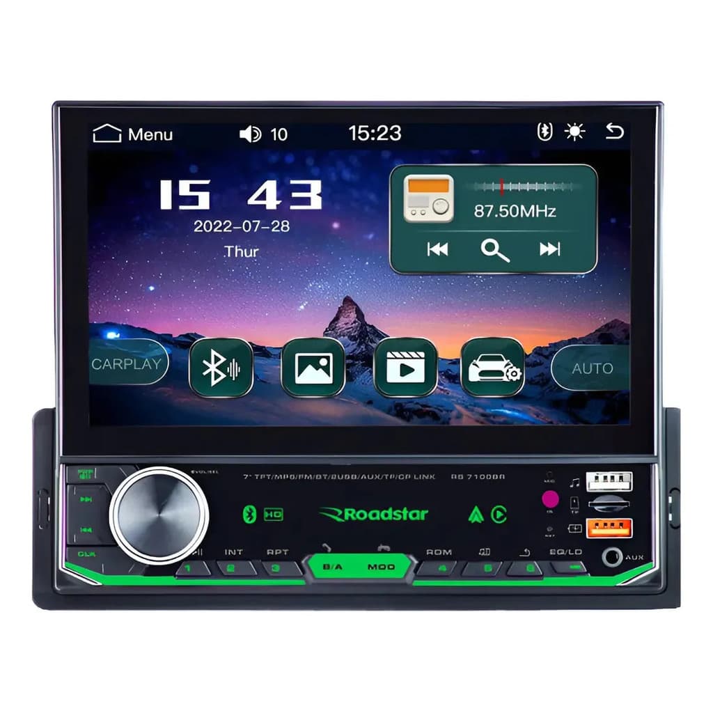Multimídia 7pol 1 Din Mp5 Carplay Rs-7100br Roadstar + Cor Preto
