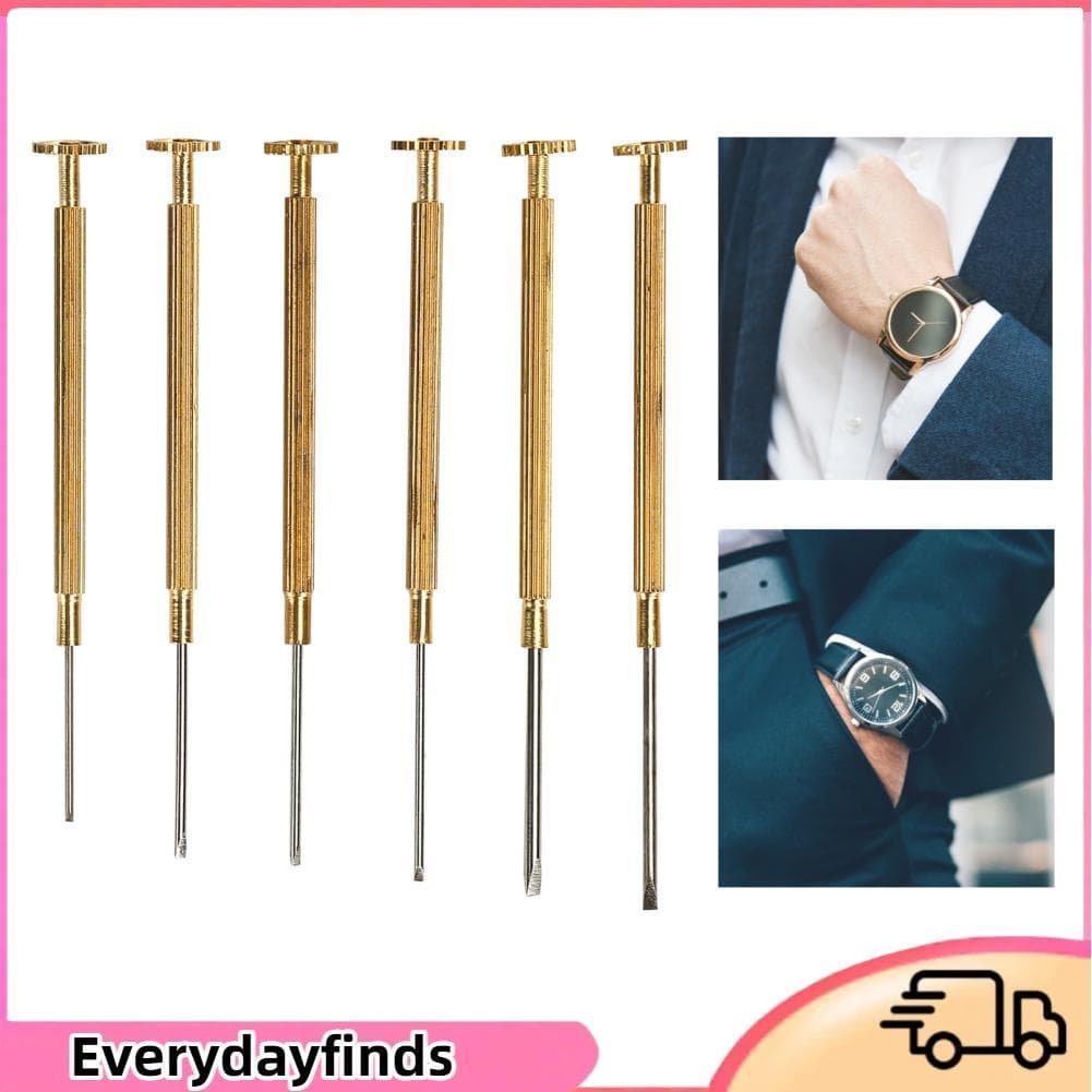 Everydayfinds-br Conjunto de chaves de fenda de relógio de cobre 6 peças, ferramentas de reparo de slot para óculos,