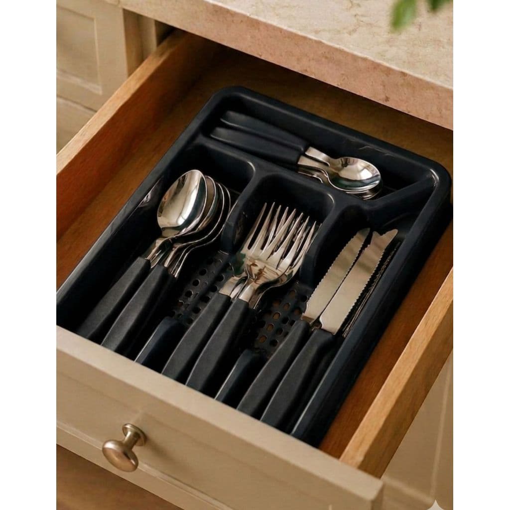 Faqueiro Inox 25 Peças Kit Jogo de Talheres Completo Organizador Gaveteiro Bandeja Cozinha Mesa