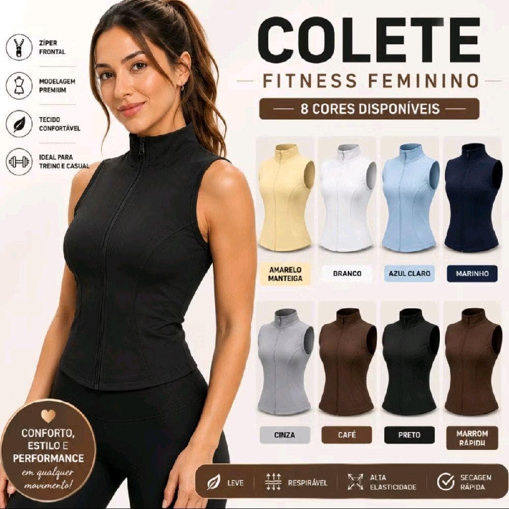 Colete Fitness Feminino Premium Com Zíper Regata Academia Casual Conforto Estilo com Performance