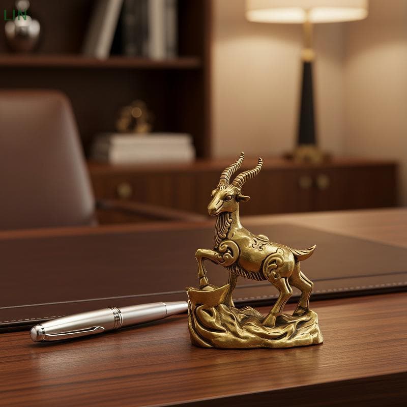 Luy Feng Shui Estátua De Cabra Latão Sólido Chinês Zodíaco Ovelha Estatueta Passo No Dinheiro Decoração Para Casa Deskto