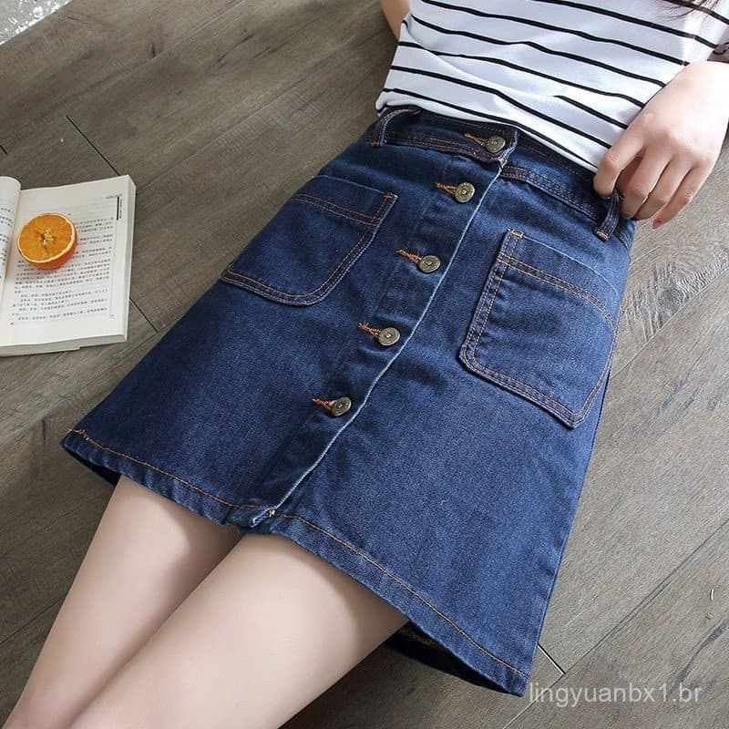 [Venda Quente] Saia Jeans Feminina, Nova Saia de Verão de Cintura Alta Estilo Coreano, Saia Curta Feminina, Saia A-Line