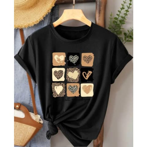 Camiseta Tshirt Feminina Blusinha Casual Coração Camisa 100% Algodão