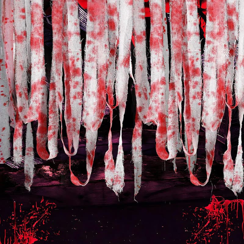[Estoque pronto] Decoração de Halloween Tira de pano de sangue Bandagem Tira de gaze Enfeites Adereços de terror Enfeite