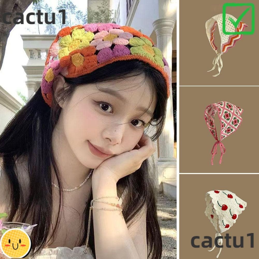 Faixa De Cabeça Triangular CACTU , Lenço De Flor De Menina Estilo Pastoral Francês De Crochê , Oco