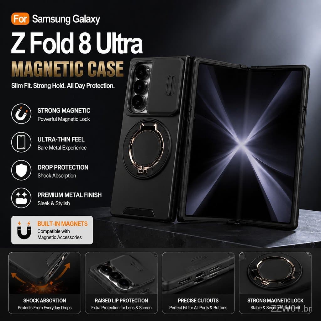 360 °   Capa com Suporte Magnético Rotativo para Samsung Galaxy Z Fold 8 Ultra Z Fold 8 Z Fold 7 Z Fold 6, Proteção de L