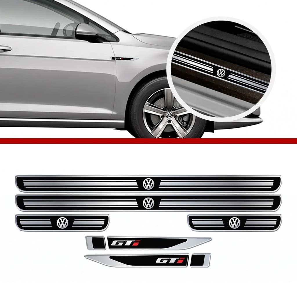 Kit Soleira Resinada Cromada Volkswagen GTI 6 Peças Carro