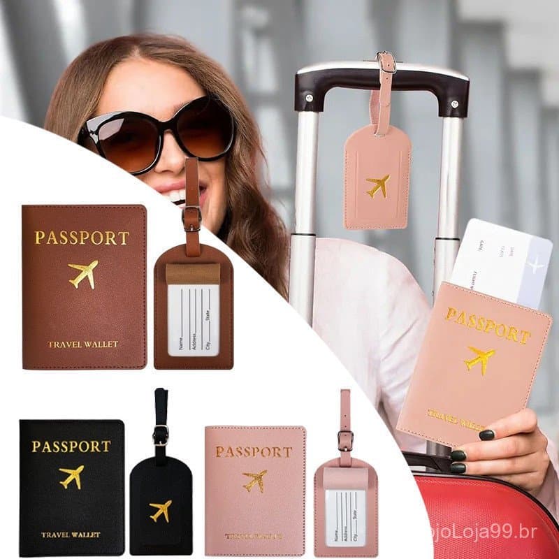 Conjunto De Capa De Passaporte E Etiqueta De Bagagem Porta-cartão E Passaporte Para Mulheres E Homens