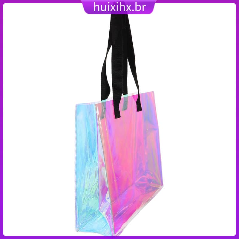 👜 1 Bolsa Tote PVC Holográfica Colorida Para Presentes Em Casa