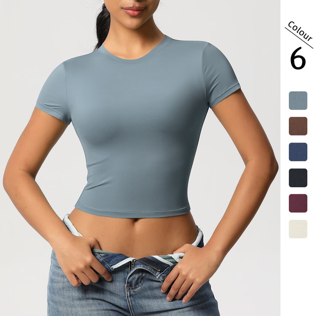 Nylon Casual magro de secagem rápida topo Yoga Wear manga curta correndo Fitness esportes T-