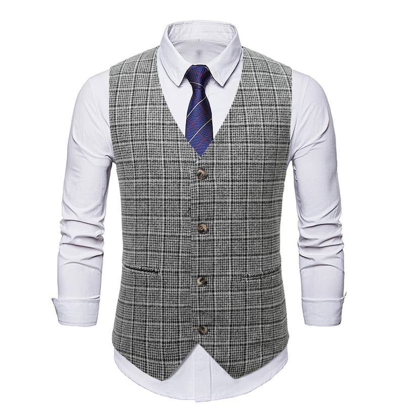 Colete Xadrez Vintage Para Homens , Formal De Peito Único , Casual , Festa , Cavalheiro , Jaqueta Sem Mangas