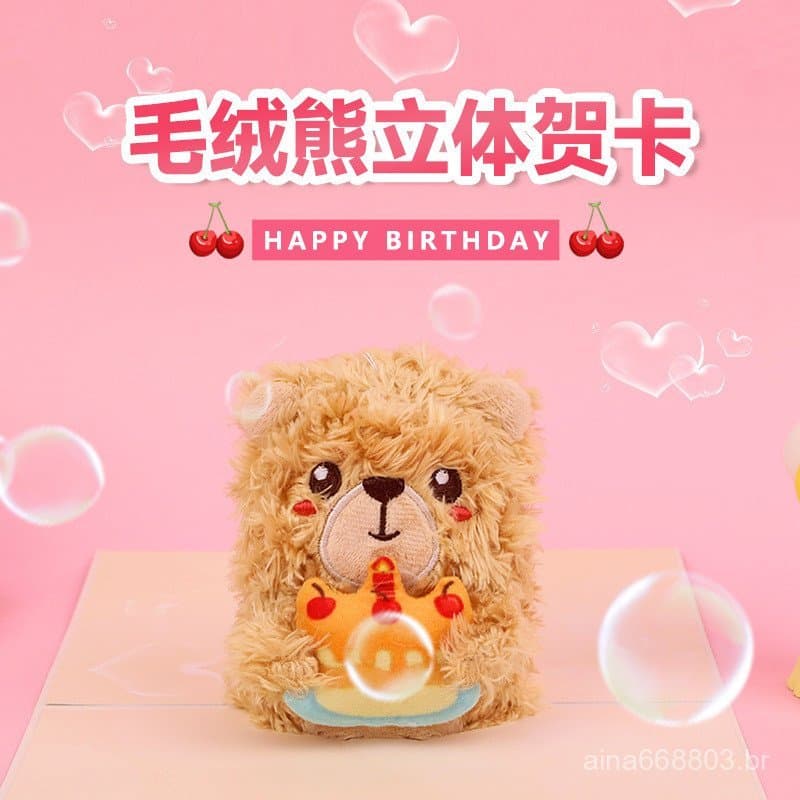 Urso de Pelúcia para o Dia dos Namorados, Cartão de Saudação 3D Pop-up, Cartão de Mensagens de Aniversário, Presente Cri