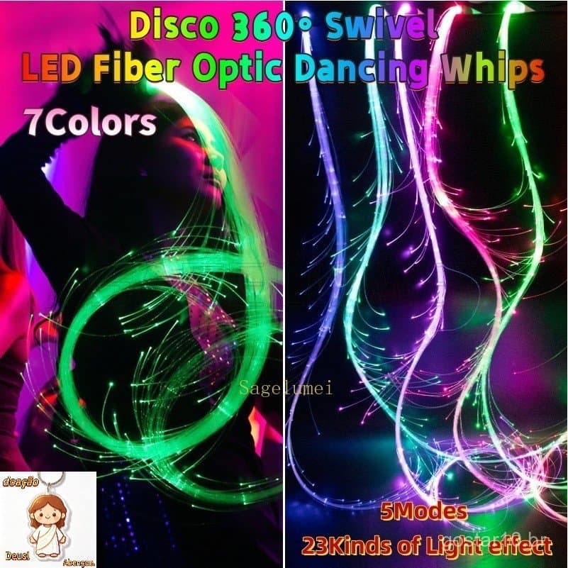 Chicote De Fibra Óptica LED USB Recarregável Corda De Mão Pixel Light-up Fluxo Brinquedo Dança Festa Iluminação Mostrar