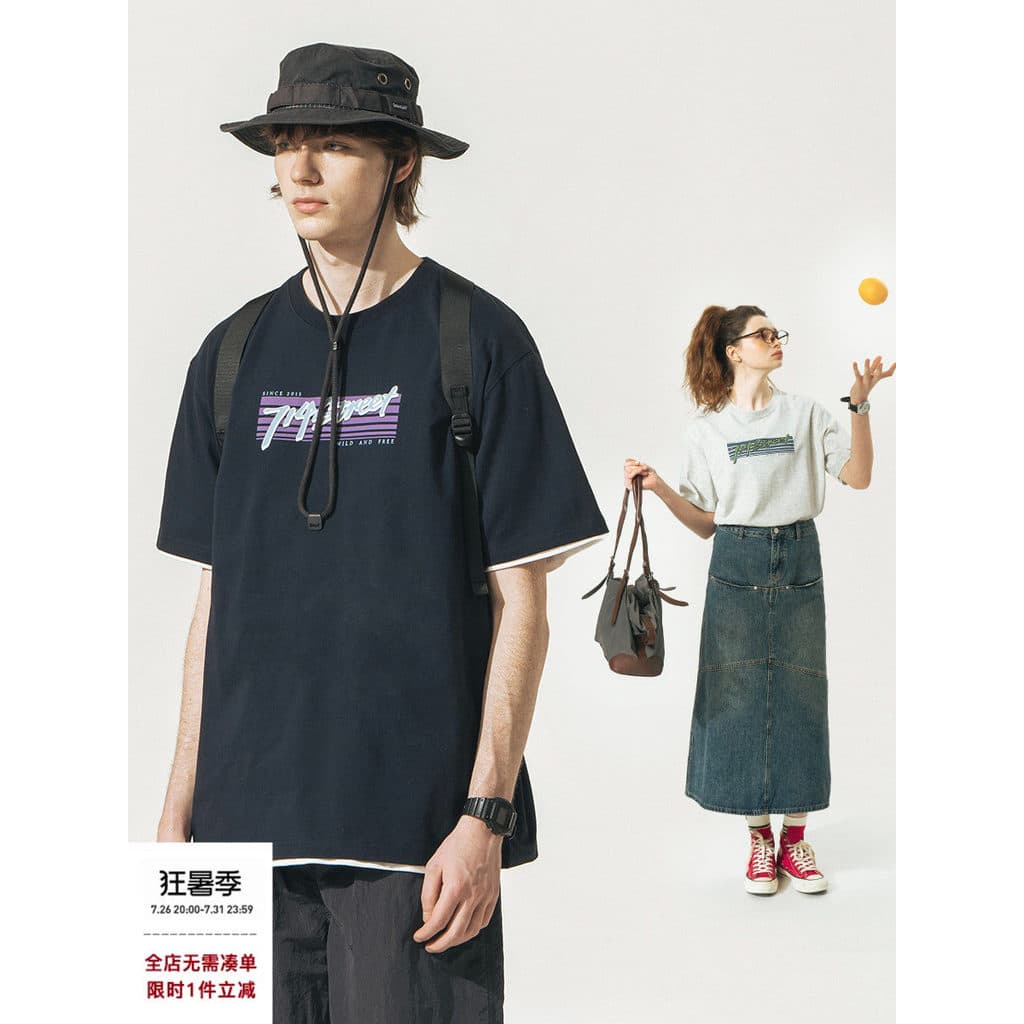 714street Street Wear masculino impresso camiseta de manga curta 2024 novo estilo verão topo casal Casual camisa de fund