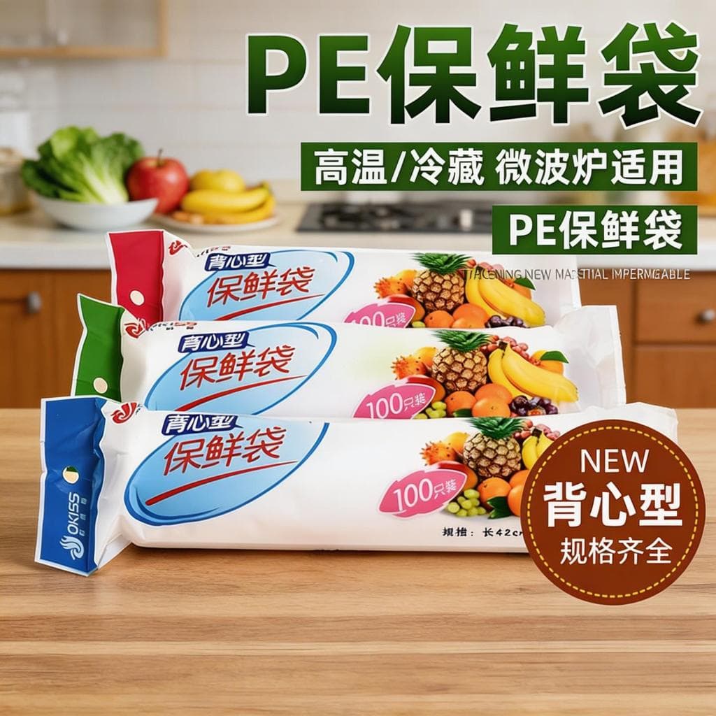 Engrossado ponto-quebra portátil colete tipo saco de preservação de alimentos plástico descartável doméstico tamanho gra