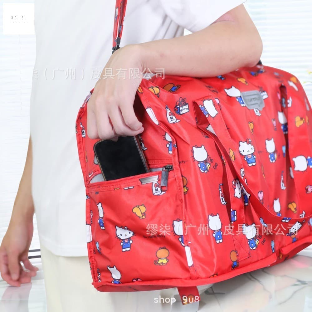 Bolsa De Bagagem De Mão Cartoon Kitty Cat-Ombro Dobrável De Grande Capacidade Para Carrinho