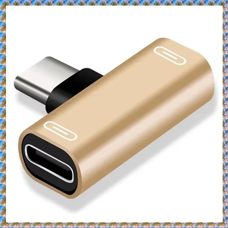 [bo7w15gmoh.br] Adaptador Duplo Tipo C Conversor De Cabo Carregador Para Smartphones Fone De Ouvido Dourado