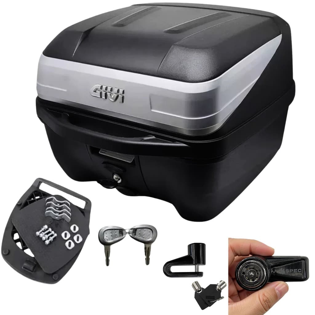 Baú Bauleto Traseiro Moto Givi Monolock T33NTBR 33l Traffic III 2 Chaves Bros Tiger CG Fan + BASE E 1 TRAVA DISCO BRINDE