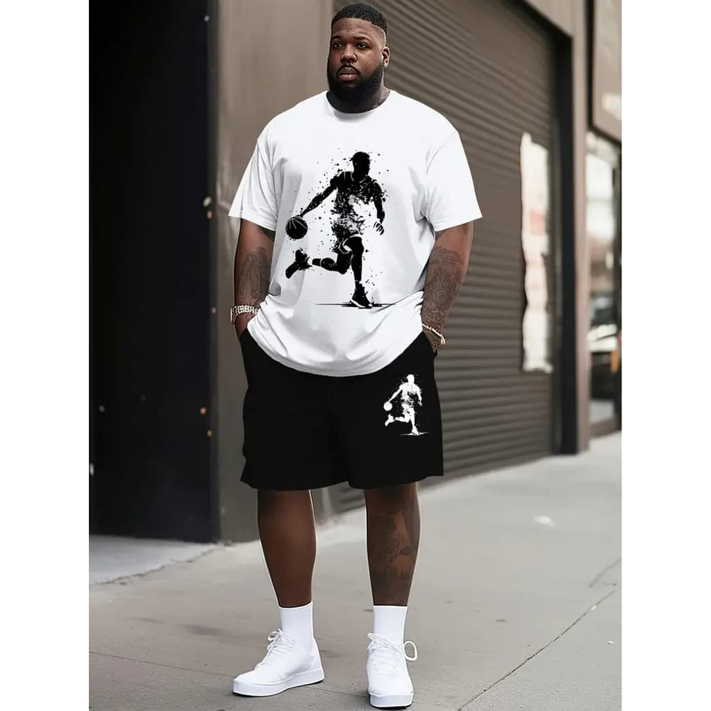 Conjunto Masculino Bermuda e Camiseta Manga Curta Verão estampado homem basquete 100% Algodão Treino Casual Estiloso