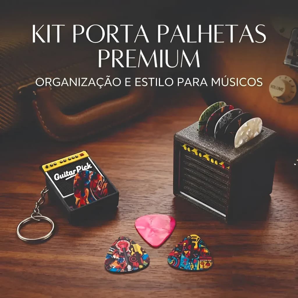 Kit Porta Palheta Guitarra Amplificador Mini 3d +10 Palhetas