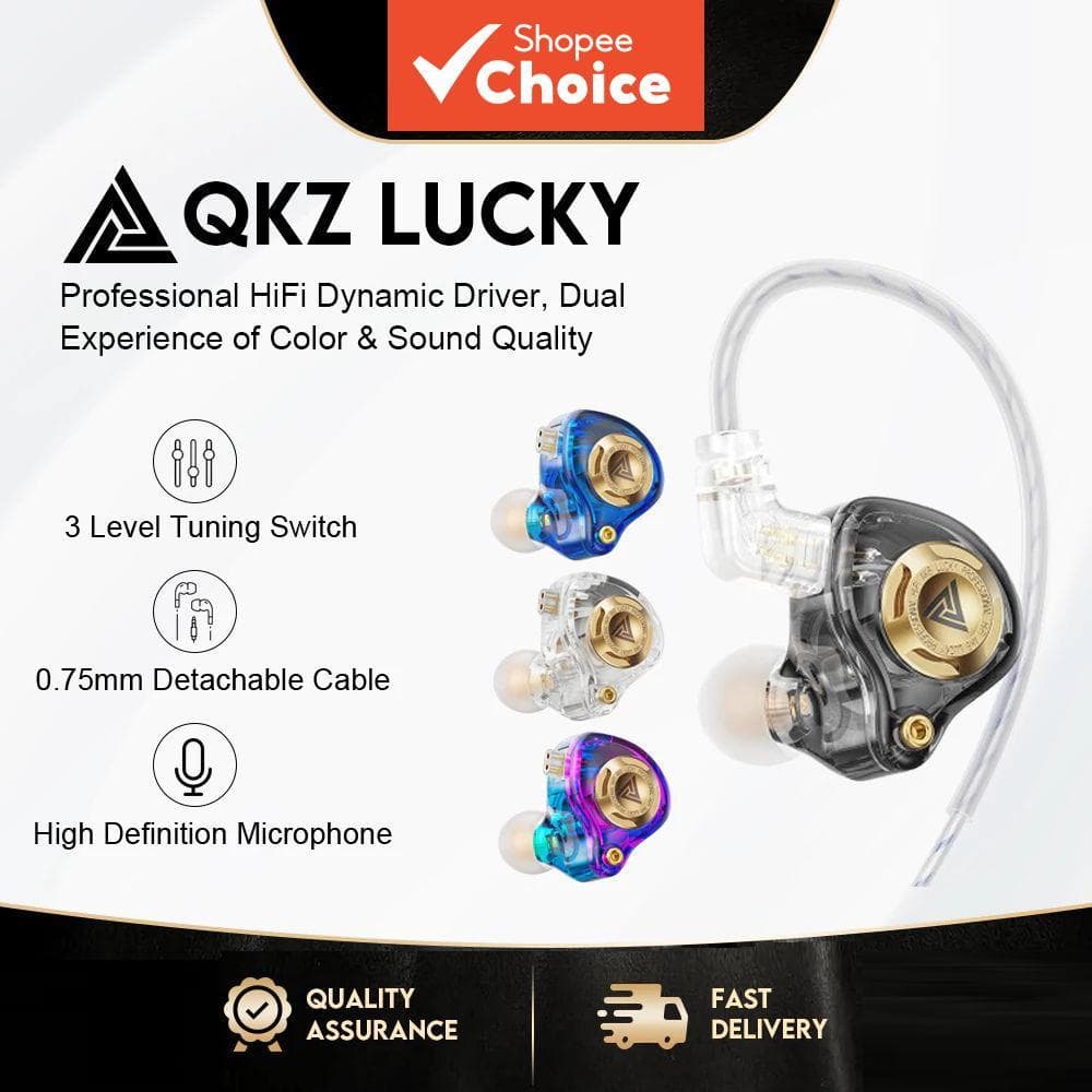 QKZ AK6 Lucky Fone de Ouvido Intra-Auricular, Driver Dinâmico, HiFi Estéreo, Fones com Microfone, Monitor de Som de Alta