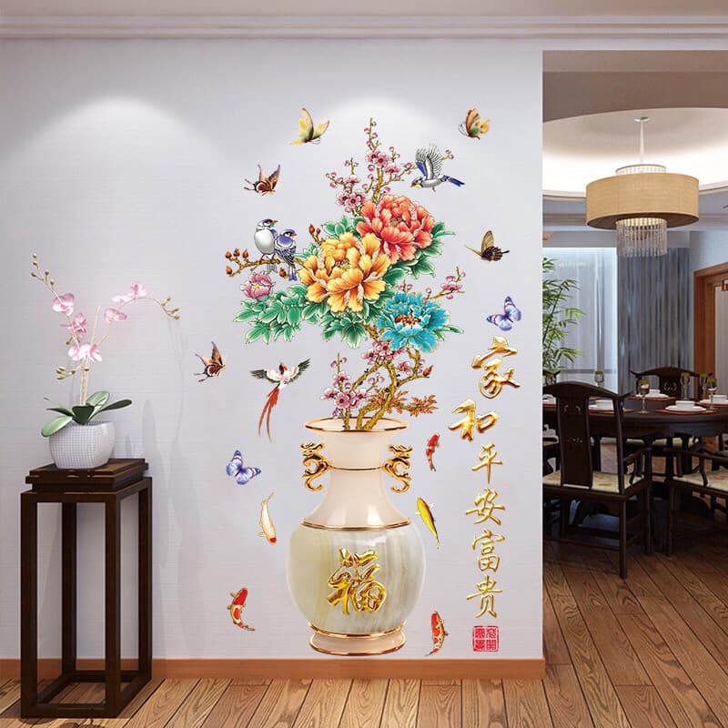 3d tridimensional adesivos de parede peônia vaso estilo chinês restaurante sala estar entrada decoração da parede chinês