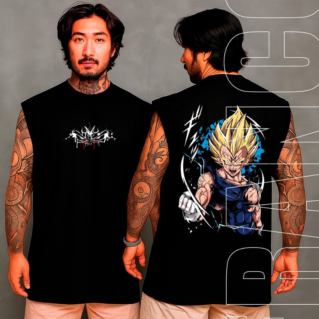 Regata Oversized Anime Camisa Vegeta Dragon Ball Goku Majin Algodão Streetwear Machão