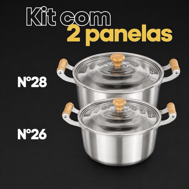 Kit de 2 Panelas em Alumínio Batido Fundido Grosso - 2 unidades nº 26 e 28 cm