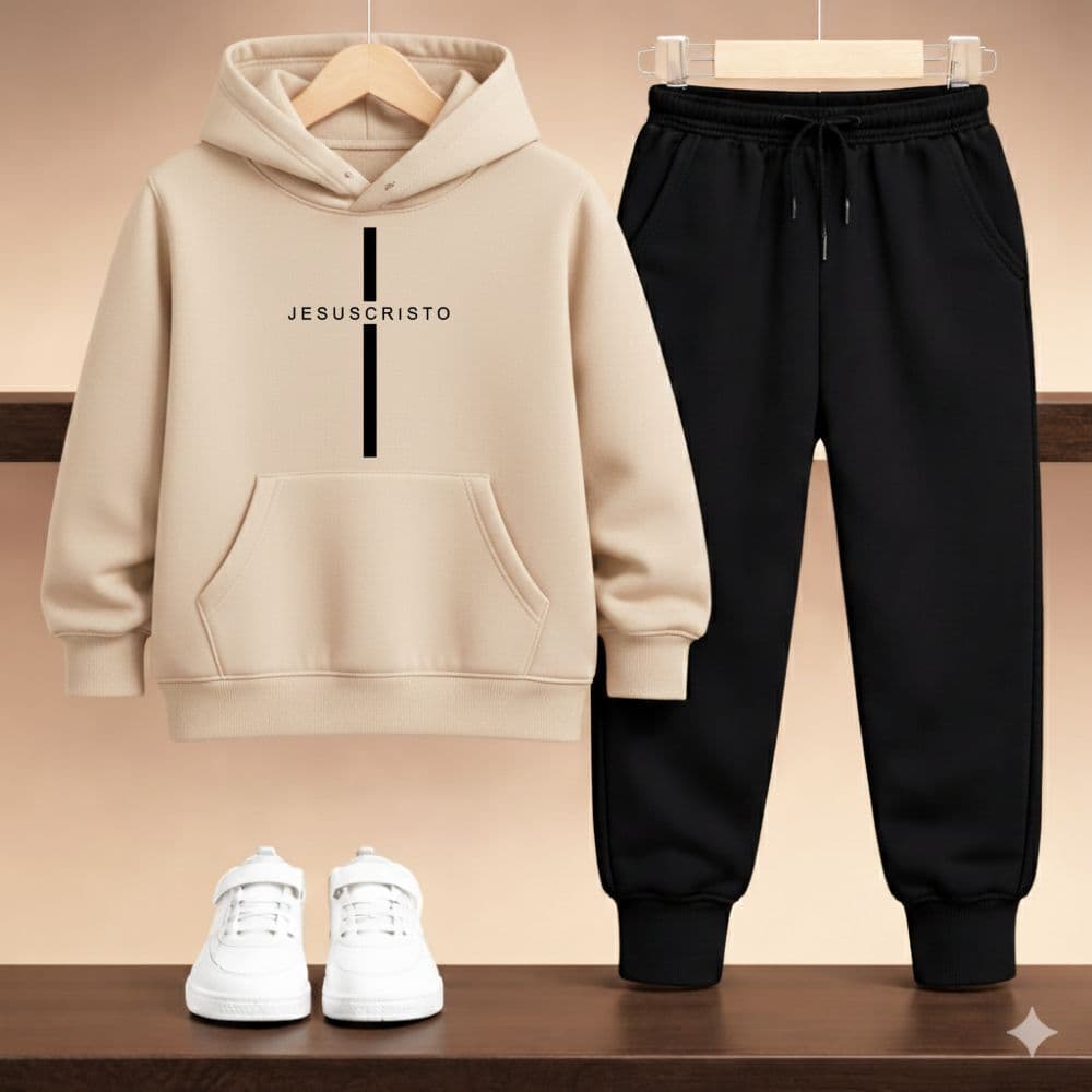Conjunto juvenil e infantil moletom calça jesus cristo blusa gospel igreja Deus