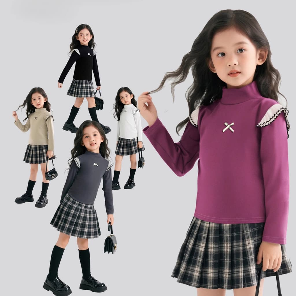 Novo estilo meninas camiseta de manga comprida outono inverno meninas versão coreana camisa de fundo infantil classe a q