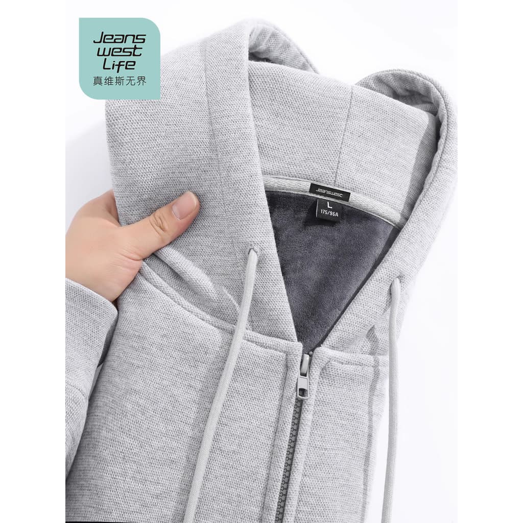 Zhenweisi life na moda cinza forro de lã jaqueta moletom masculino inverno 2025 novo estilo juventude engrossado Cardiga