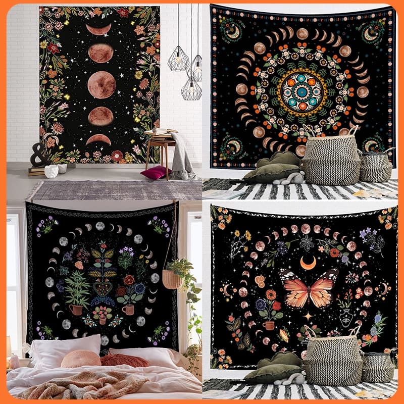 Tapeçaria da Série Borboleta Lua Flor, Tecido de Fundo para Transmissão ao Vivo, Decoração de Quarto Lua GGB9