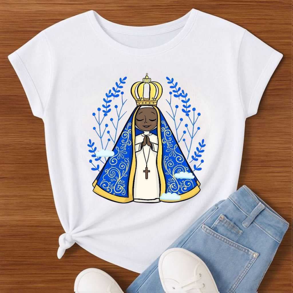 Camiseta Nossa Senhora Aparecida – Camisa Religiosa Católica Feminina Estampa de Fé