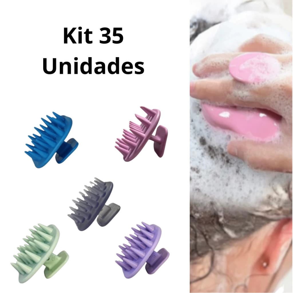 Kit 35 Escovas Massageadora de Silicone para Cabelos Previne Quedas