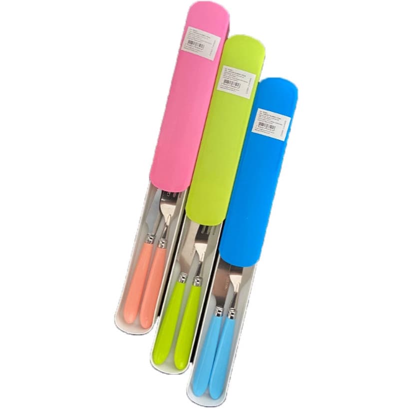 Kit Talheres Portátil Garfo e Faca com Estojo para Viagem Lanche Camping Reutilizável