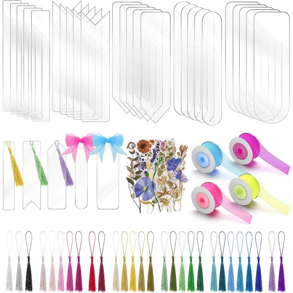 Conjunto de Marcadores de Página DIY - 50+75 Marcadores de Página de Acrílico, 5 Formatos, Transparentes, Com 30 Franjas