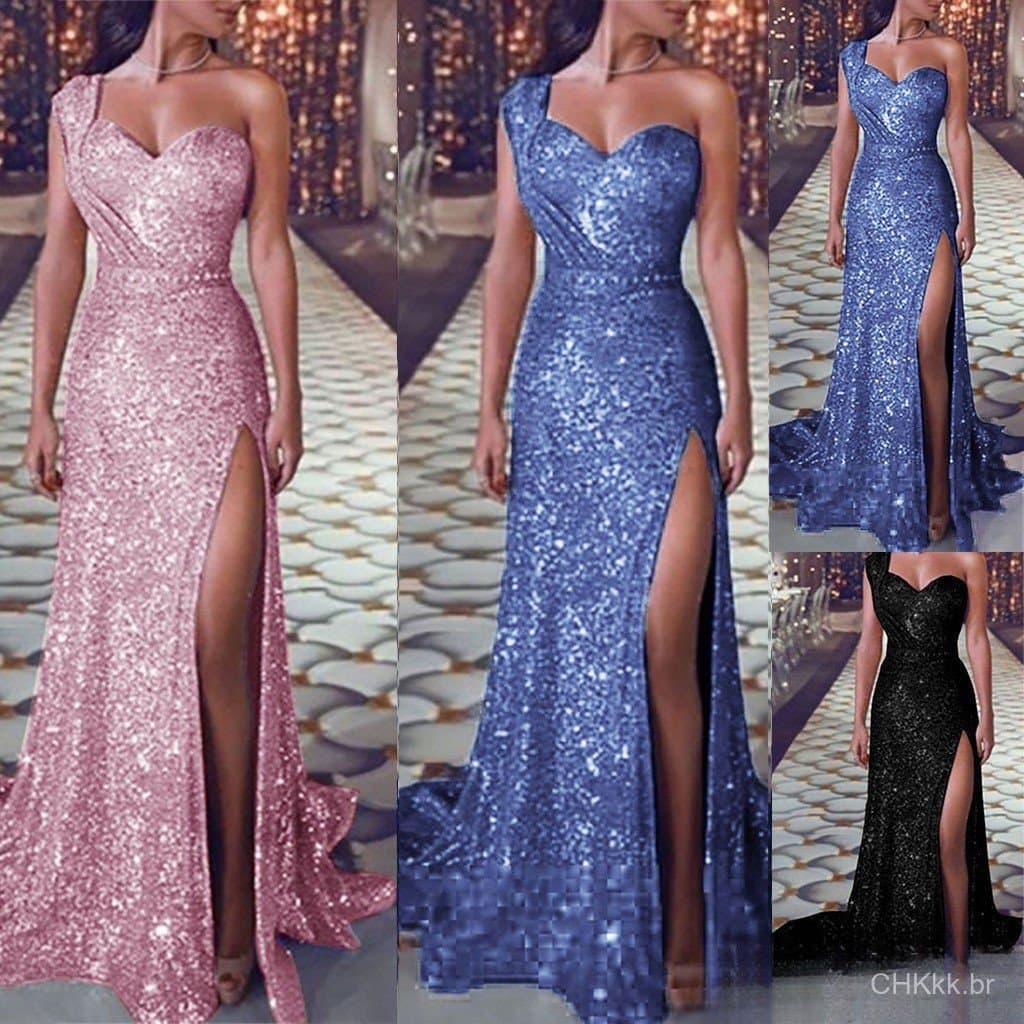 Em Stock-Vestido longo com decote V e lantejoulas/Festa/Godmother