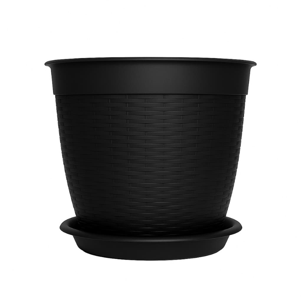 1 Vaso Redondo Estilo Vime Borda Reta 14,5L + 1 Prato para Vaso Redondo N°2 27cm P562 + P815