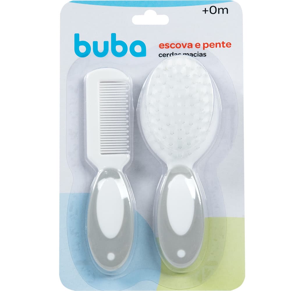 Kit Escova E Pente Baby Cerdas Macias Bebê Buba