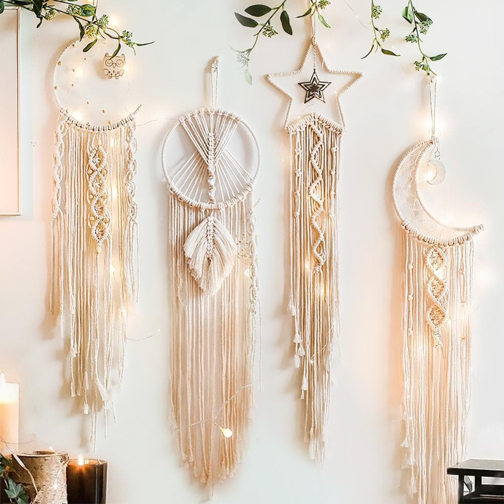 Decoração Apanhador de Sonhos Lua e Estrela, 1 Peça, Decoração de Casa Estilo Boêmio, Apanhador de Sonhos Lua e Estrela,