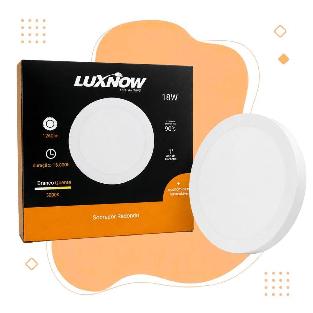 Painel Led Sobrepor Redondo 18w 3000k Luxnow 20cmx20cm Branco Quente 100-240v - Branco