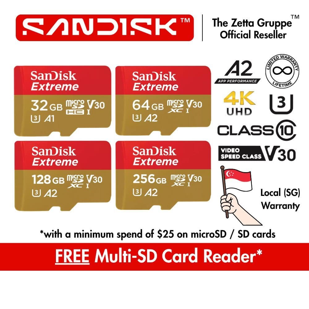 Cartão microSD SanDisk Extreme UHS-I 32 Gb 64 128 256 TZG