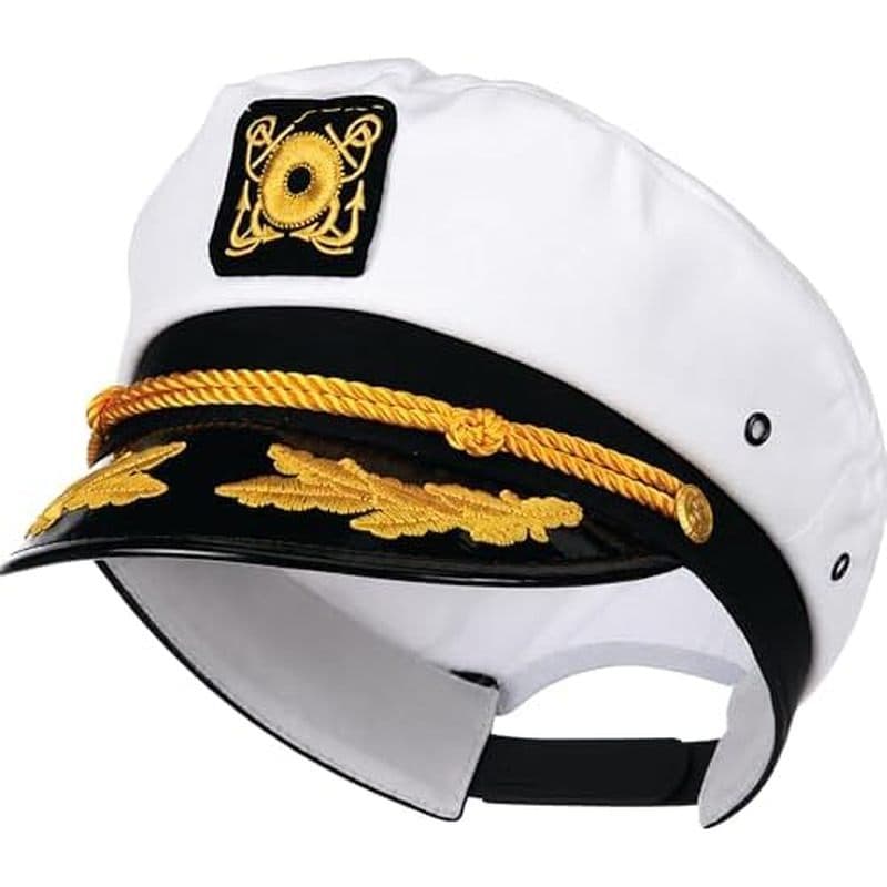 Acessório De Fantasia De Chapéu De Capitão Iate Wall2Wall | Boné Snapback Marinheiro Branco Ajustável Para Adultos Festa