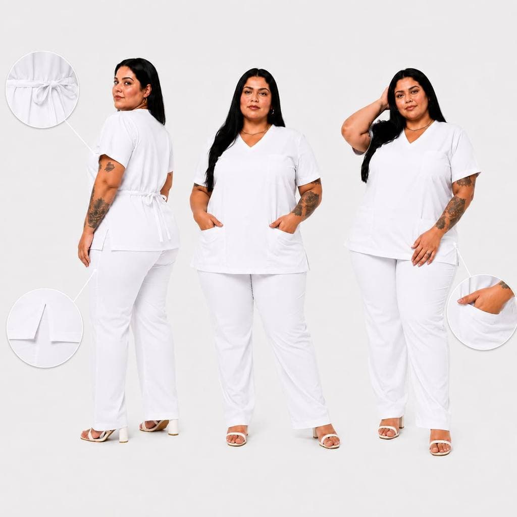Scrub Feminino Gola V Branco Plus Size Pijama Cirúrgico P ao G5