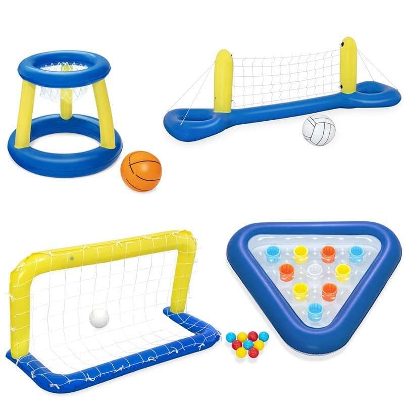 Parque aquático piscina inflável rede de vôlei piscina das crianças gol de futebol brinquedo suporte de basquete Multipl